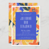 Moderne blaue Künstlerische Abstrakte botanische H Einladung (Vorne/Hinten)