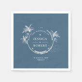 Moderne Blaue Küsten-Stempel-Hochzeit Serviette (Vorderseite)