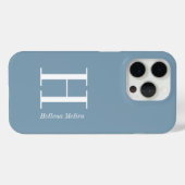 Moderne Blaue Küsten Weiße Monogramm Name Case-Mate iPhone Hülle (Rückseite (Horizontal))