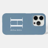 Moderne Blaue Küsten Weiße Monogramm Name Case-Mate iPhone Hülle (Rückseite (Horizontal))