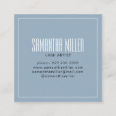 Moderne blaue lash dünne Typografie Quadratische Visitenkarte (Rückseite)