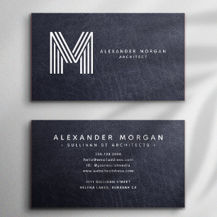 Moderne Blaue Leder-Trendy-Monogramm Visitenkarte