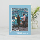 Moderne blaue Liebe Foto Holiday Cards Dankeskarte (Stehend Vorderseite)