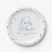 Moderne blaue Liebe Herz Babydusche Sprinkle Pappteller (Vorderseite)