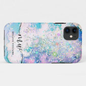 Moderne blaue lila Glitzer mit Monogramm Case-Mate iPhone Hülle (Rückseite (Horizontal))