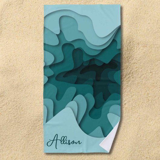 Moderne Blaue Linien Personalisierter Sommer Strandtuch