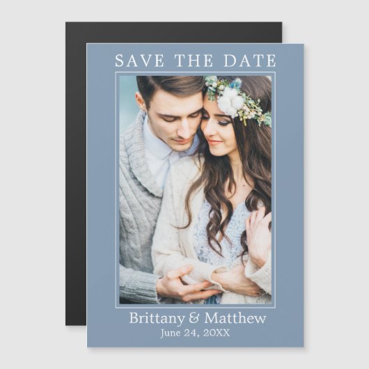 Moderne, blaue Magnetic Save the Date Magnetkarte (Vorne/Hinten)