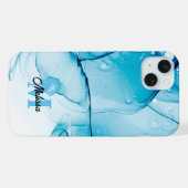 Moderne blaue Marmor-Monogramm iPhone Hülle (Rückseite (Horizontal))