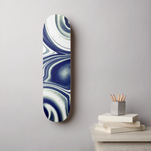 Moderne blaue Marmor-Textur-Skateboard Skateboard (Wandkunst)