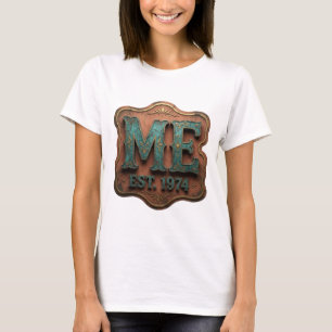Moderne Blaue ME EST 1974 Druck T-Shirt