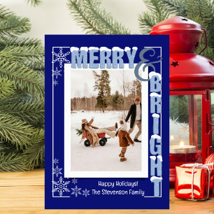 Moderne blaue Merry- & Bright Retro Typografie Feiertagskarte