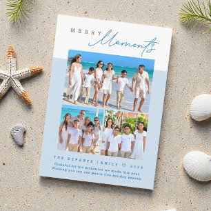 Moderne blaue „Merry Moments“-Multi-Foto-Familie Feiertagskarte