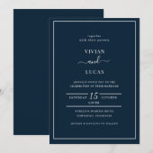 Moderne blaue Minimalhochzeit Einladung (Vorne/Hinten)