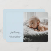 Moderne Blaue Minimalistische Geburtserklärung Einladung (Vorne/Hinten)