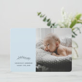 Moderne Blaue Minimalistische Geburtserklärung Einladung (Stehend Vorderseite)