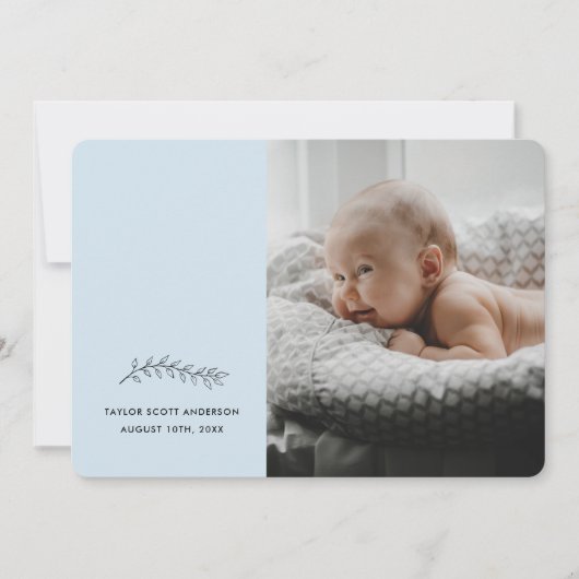 Moderne Blaue Minimalistische Geburtserklärung Einladung (Vorderseite)