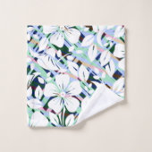 Moderne blaue Minze grüne Blumendrucke Badhandtuch Set (Waschlappen)