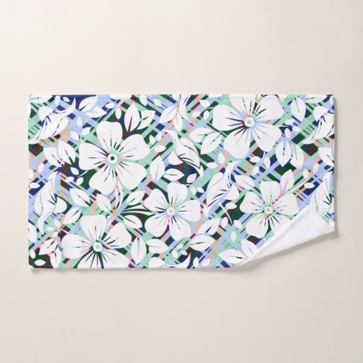 Moderne blaue Minze grüne Blumendrucke Badhandtuch Set (Handtuch)