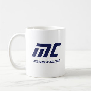 Moderne blaue Monogramm-Name fett einfach für ihn Kaffeetasse