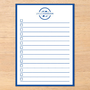 Moderne Blaue Monogramm-Name-To-Do-Liste Acryleinladungen