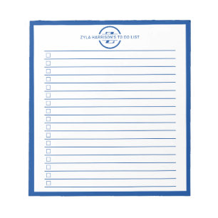 Moderne Blaue Monogramm-Name-To-Do-Liste Notizblock