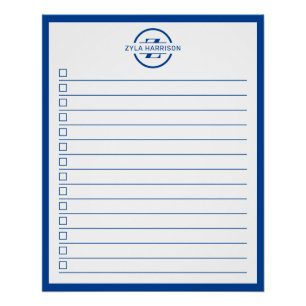 Moderne Blaue Monogramm-Name-To-Do-Liste Poster