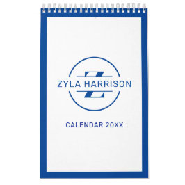 Moderne Blaue Monogramm-Notizlisten Kalender