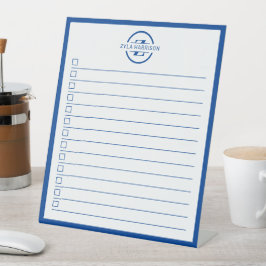 Moderne Blaue Monogramm-To-Do-Liste-Trockenlöschta Sockelschild