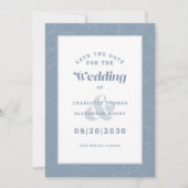 Moderne, blaue Muster Hochzeitsszene Verlobung Ger Save The Date (Vorderseite)