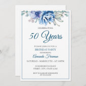 Moderne Blaue Mutter mit weißer Blume Geburtstag Einladung (Vorne/Hinten)