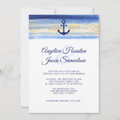 Moderne blaue Navy Gold Nautical Wedding Einladung (Vorderseite)