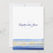 Moderne blaue Navy Gold Nautical Wedding Einladung (Rückseite)