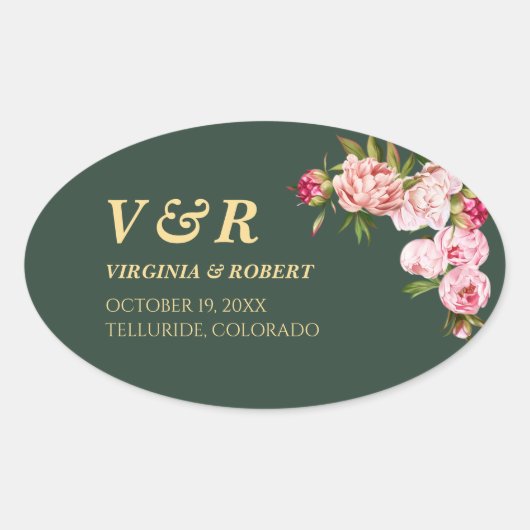 Moderne blaue Navy Monogram Dunkelgrüne Hochzeit Ovaler Aufkleber (Vorderseite)