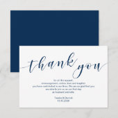 Moderne blaue Navy-Schrift, Hochzeit Danke Begleitkarte (Vorne/Hinten)