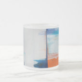 Moderne Blaue Orange Abstrakt Kunst Mattglastasse (Mittel)