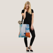 Moderne Blaue Orange Abstrakt Kunst Tasche (Am Model)