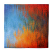 Moderne blaue Orange Abstrakte Kunst Fliese (Vorderseite)