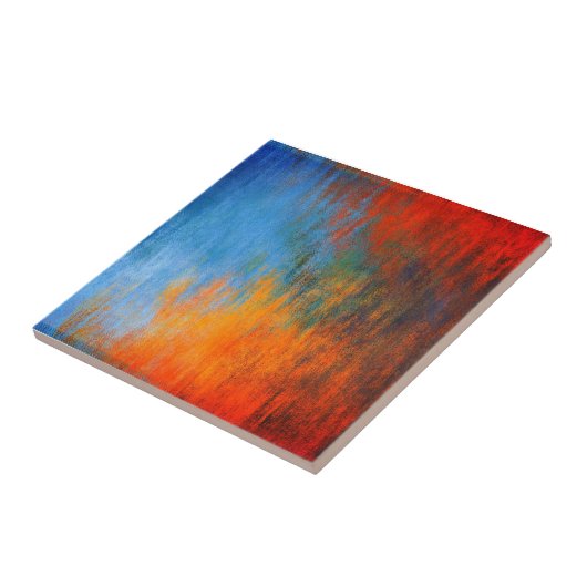 Moderne blaue Orange Abstrakte Kunst Fliese (Seite)