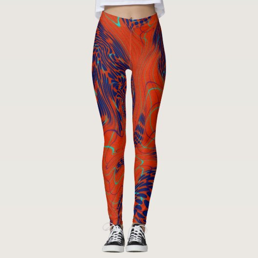 Moderne blaue orange abstrakte leggings (Vorderseite)