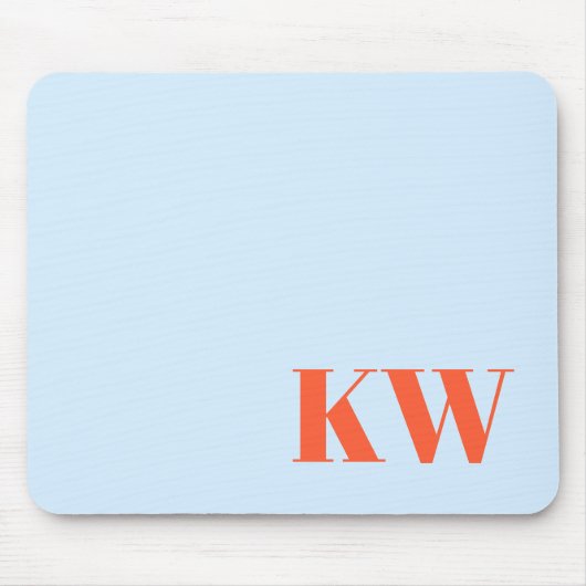 Moderne Blaue Orange Monogramm Initialen Personali Mousepad (Vorne)