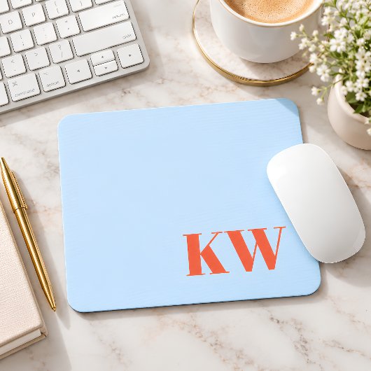 Moderne Blaue Orange Monogramm Initialen Personali Mousepad