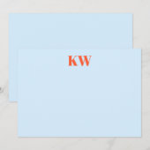Moderne blaue orangefarbene Monogramm-Initialen pe Dankeskarte (Vorne/Hinten)
