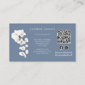 Moderne, blaue Orchideen QR-Code Visitenkarte (Rückseite)