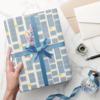 Moderne blaue organische Linien und gelbe Punkte J Geschenkpapier