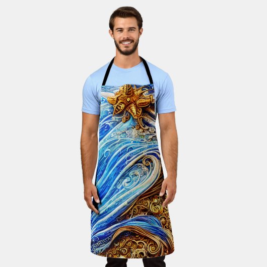 Moderne Blaue Ozeanwellen Schürze (Getragen)