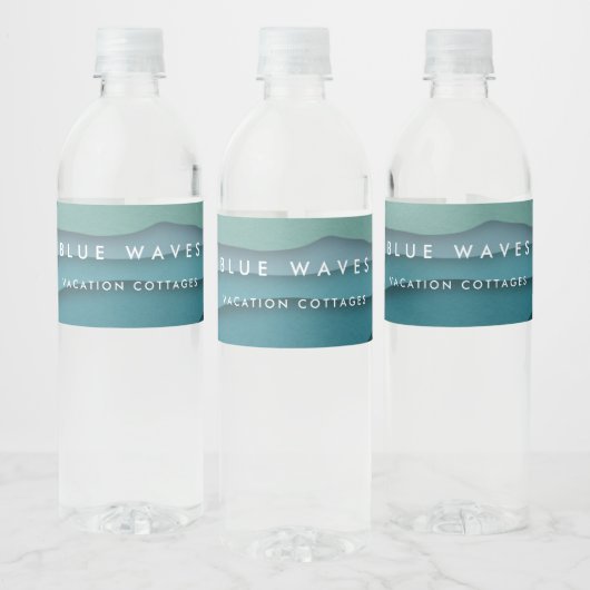 Moderne Blaue Ozeanwellen Wasserflaschenetikett (Flaschen)