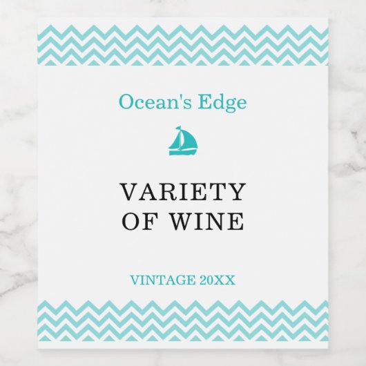 Moderne Blaue Ozeanwellen Weinetikett (Einzelnes Label)