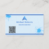 Moderne blaue Paint Splash-Kreativität mit QR-Code Visitenkarte (Vorderseite)