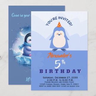 Moderne Blaue Party-Tiere Pinguin Aquarell Einladung