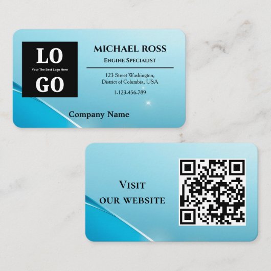Moderne blaue Perleffekt-Eigenmarke und QR-Code Visitenkarte (Vorne/Hinten)